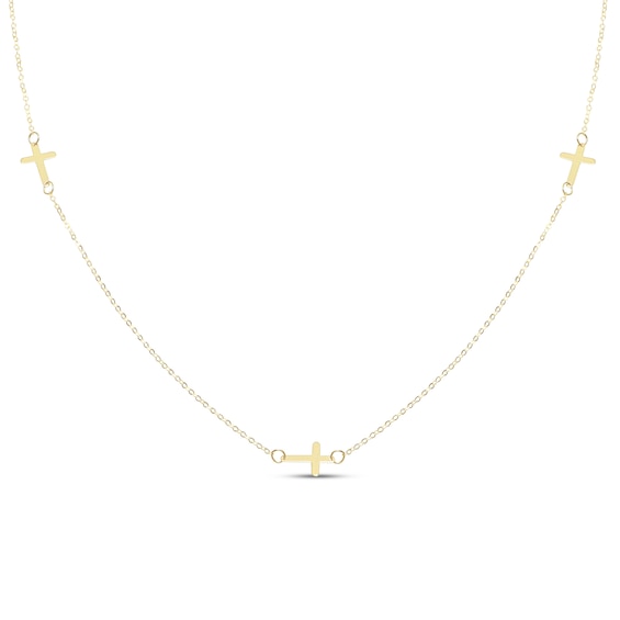 Triple Cross Necklace 10K Yellow Gold 18"