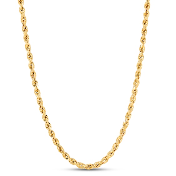 3mm Glitter Rope Chain Necklace Hollow 14K Yellow Gold 22"