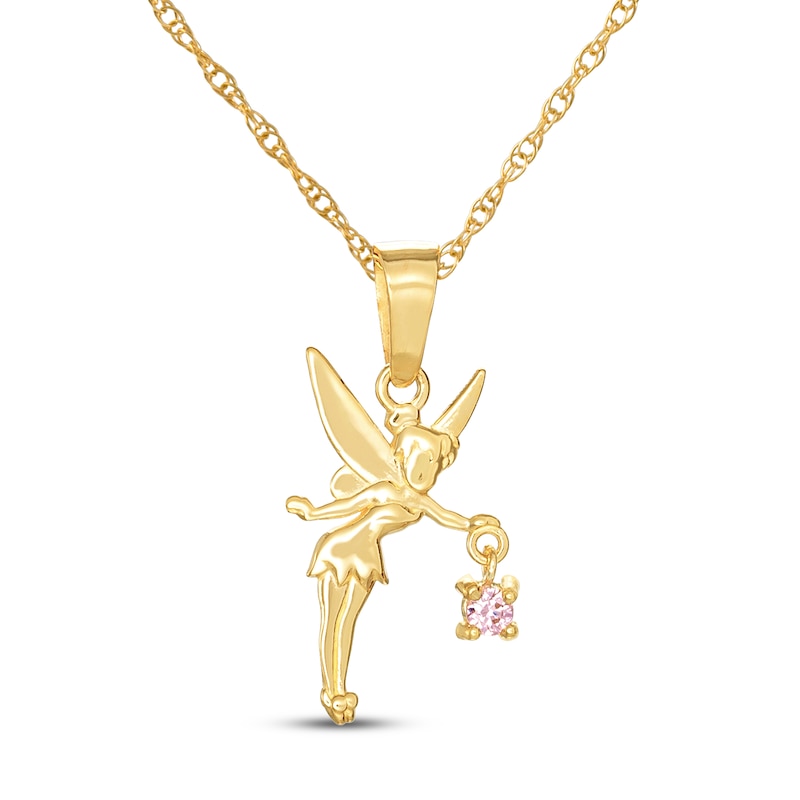 Children's Tinkerbell Pink Cubic Zirconia Necklace 14K Yellow Gold 13"