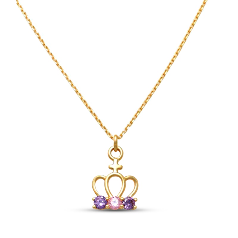 Children's Cubic Zirconia Crown Necklace 14K Yellow Gold 15"