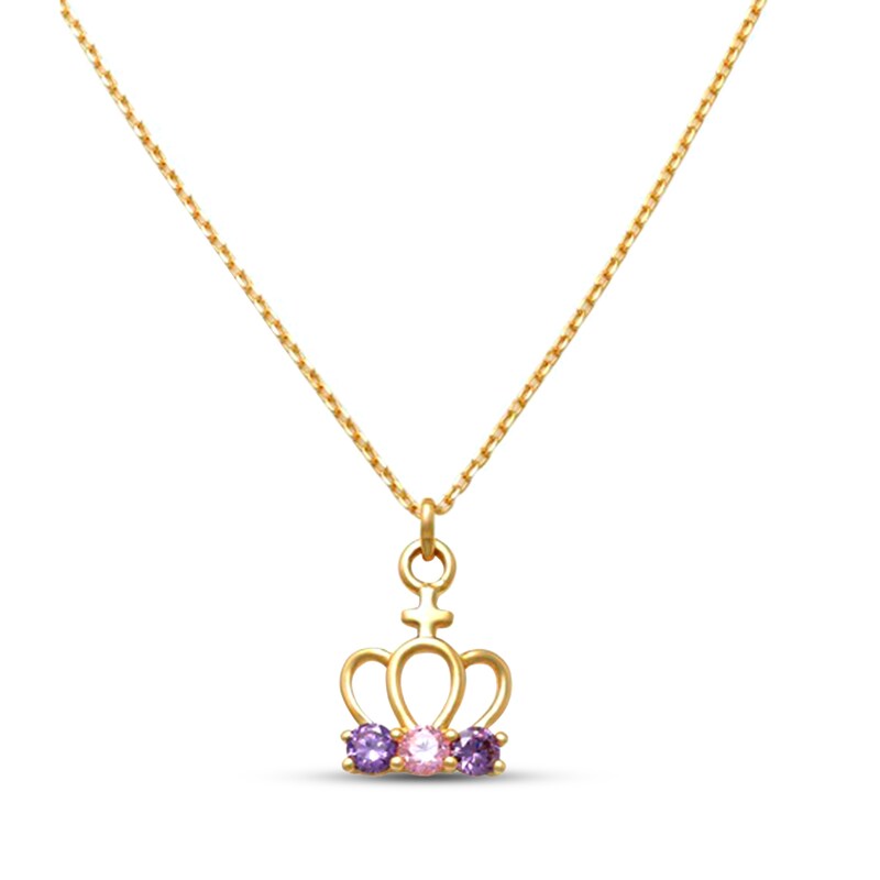 Children's Cubic Zirconia Crown Necklace 14K Yellow Gold 15"