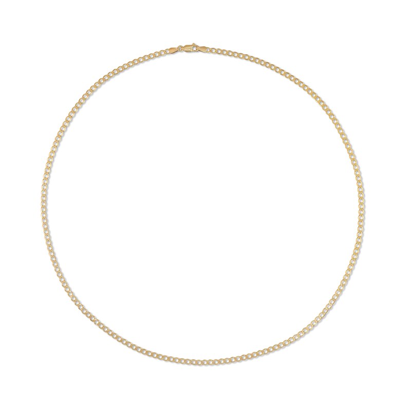 Diamond Cut Solid Curb Chain Necklace 14K Yellow Gold 24"