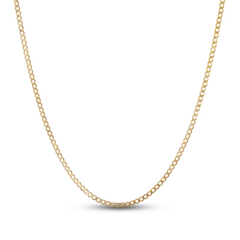 Diamond Cut Solid Curb Chain Necklace 14K Yellow Gold 22"