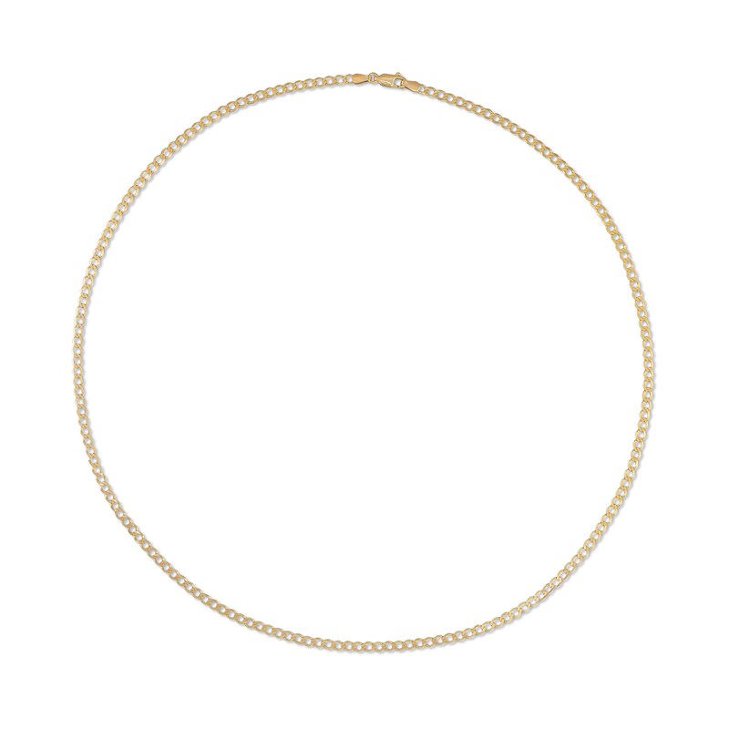Diamond Cut Solid Curb Chain Necklace 14K Yellow Gold 22"