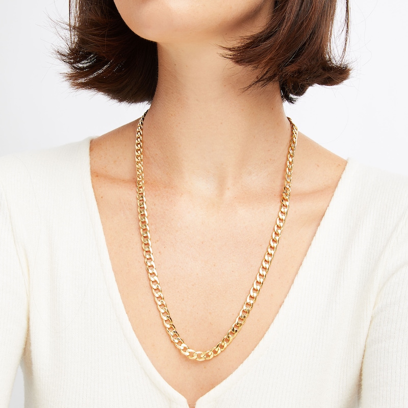 Hollow Curb Chain Necklace 14K Yellow Gold 24"