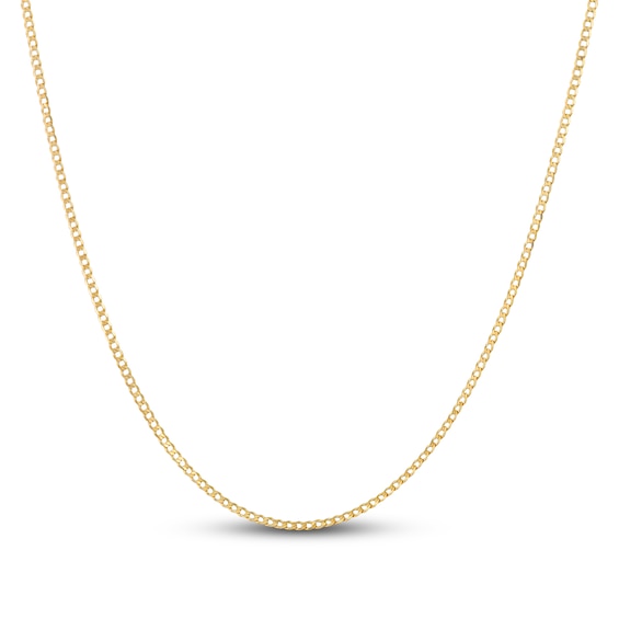 Curb Chain Necklace Solid 14K Yellow Gold 18"