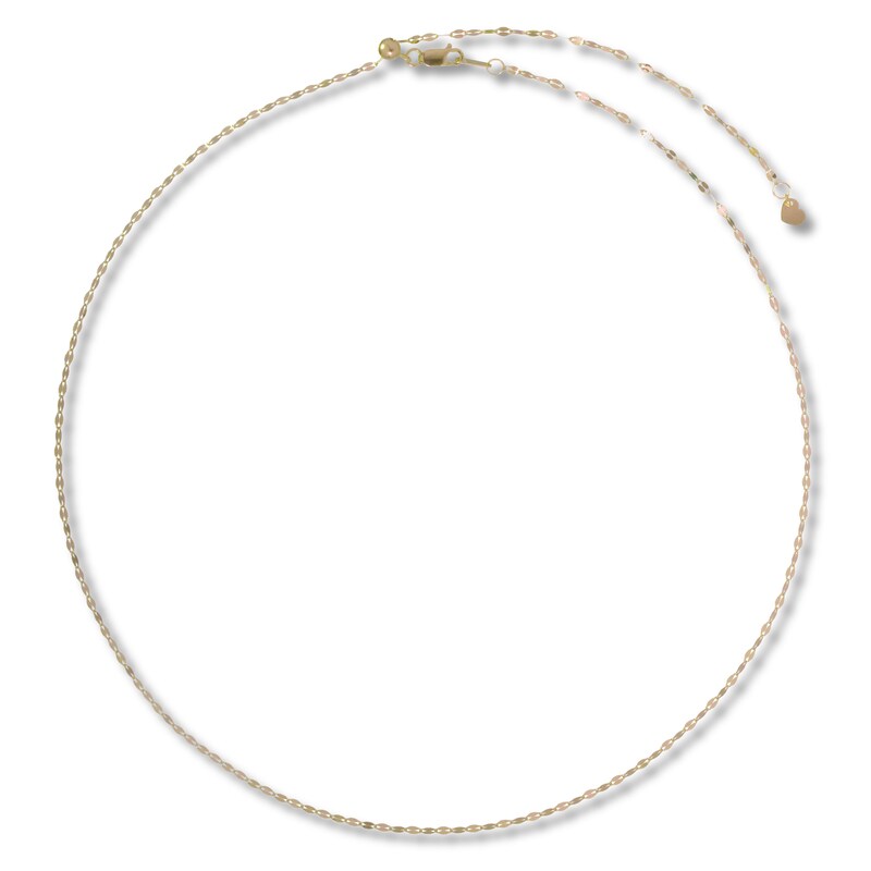 Adjustable Solid Mirror Chain Necklace 14K Yellow Gold 20"