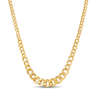 Curb Chain Necklace Hollow 14K Yellow Gold 17"