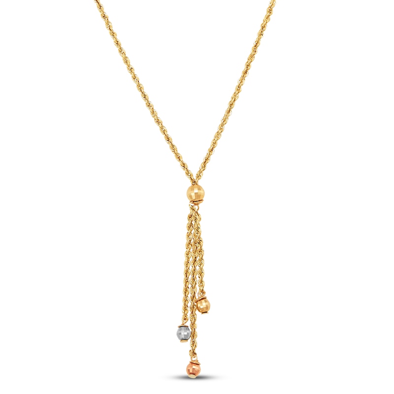Bead Lariat Necklace 14K Tri-Tone Gold 17"