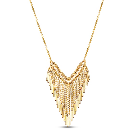 Beaded Tiered Necklace 10K Yellow Gold 17"
