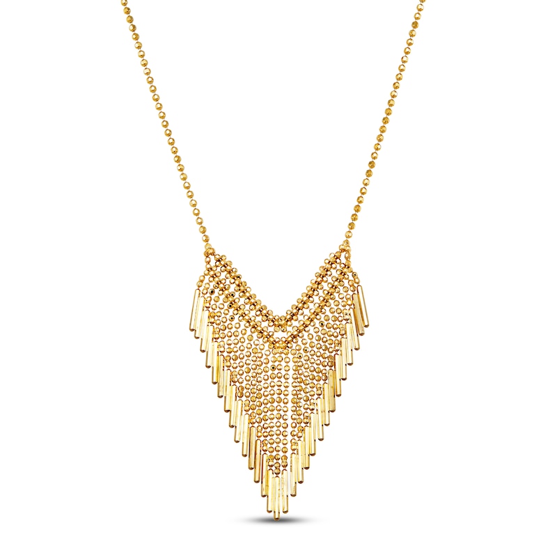Beaded Tiered Necklace 10K Yellow Gold 17"