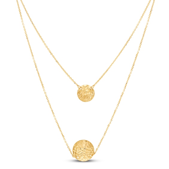 Layered Concave Disc Necklace 14K Yellow Gold 17