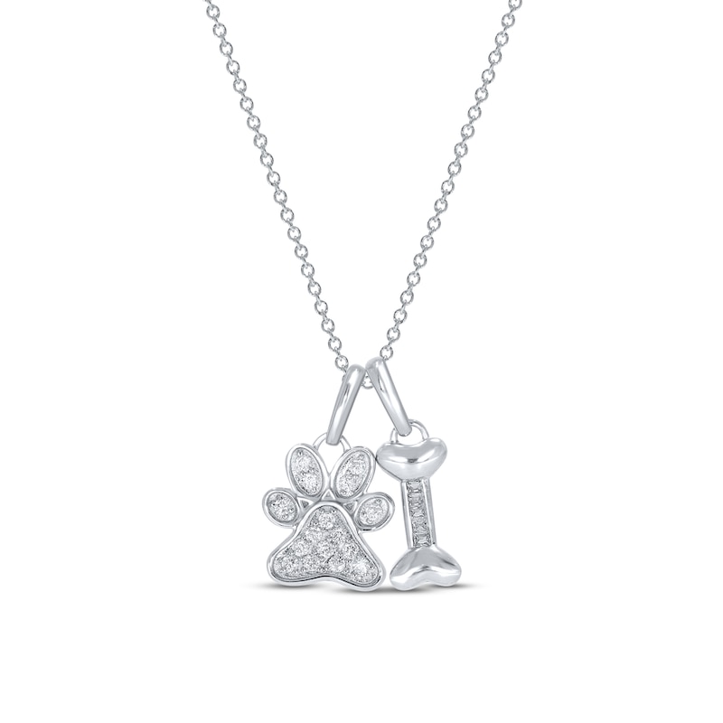 Main Image 1 of Diamond Dog Paw/Bone Necklace 1/5 ct tw Round & Baguette 10K White Gold 18&quot;