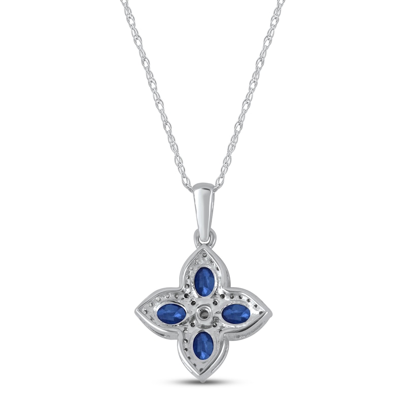 Blue Sapphire Flower Necklace 1/6 ct tw Diamonds 10K White Gold 18