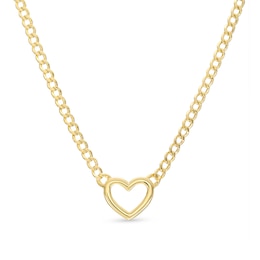 Heart Curb Chain Necklace 10K Yellow Gold 18"