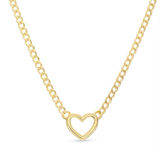 Heart Curb Chain Necklace 10K Yellow Gold 18"