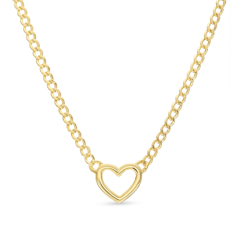 Main Image 1 of Heart Curb Chain Necklace 10K Yellow Gold 18&quot;