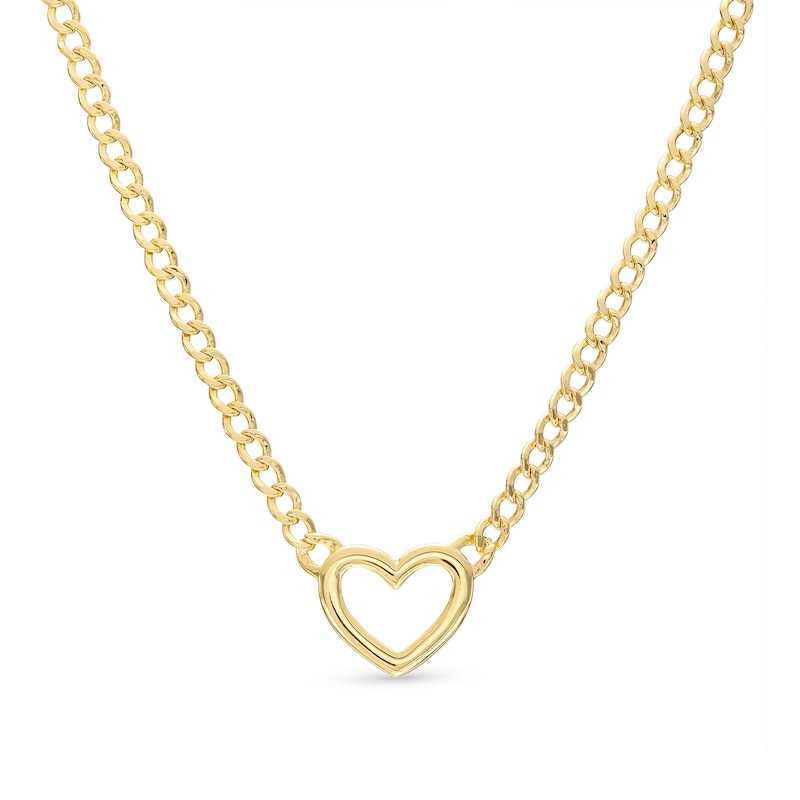 Heart Curb Chain Necklace 10K Yellow Gold 18"