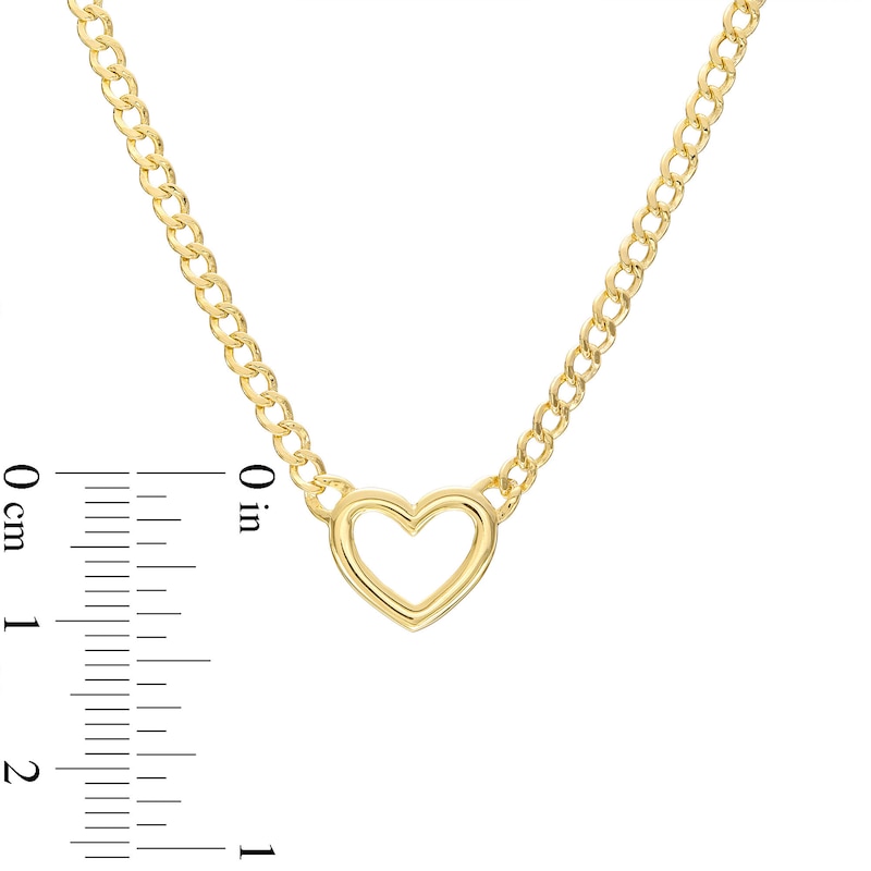 Heart Curb Chain Necklace 10K Yellow Gold 18"