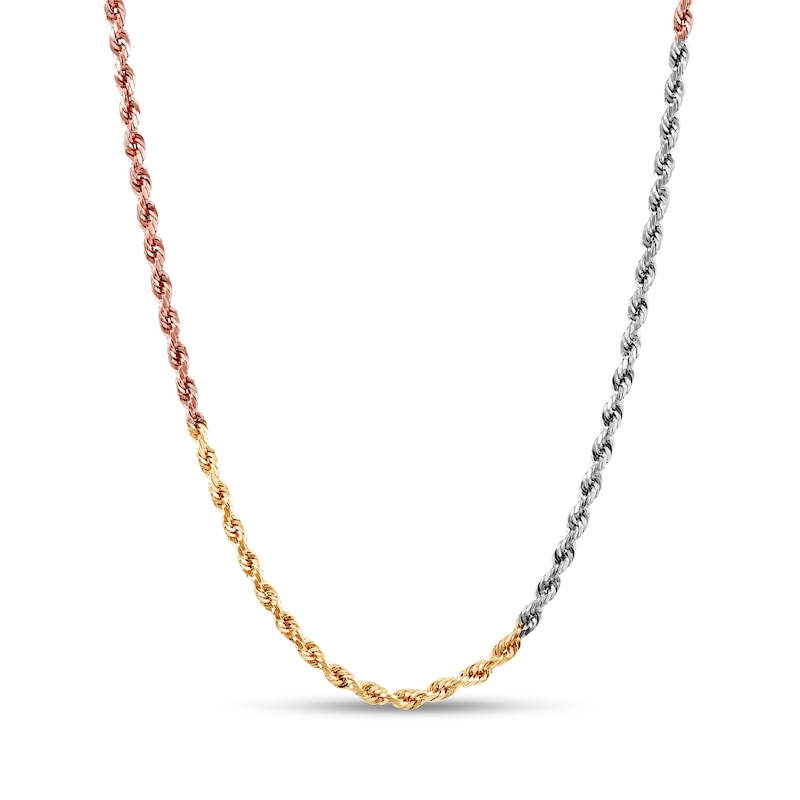 Main Image 1 of Rope Chain Necklace Hollow 14K Tri-Tone Gold 18&quot;