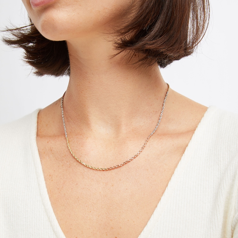 Main Image 3 of Rope Chain Necklace Hollow 14K Tri-Tone Gold 18&quot;