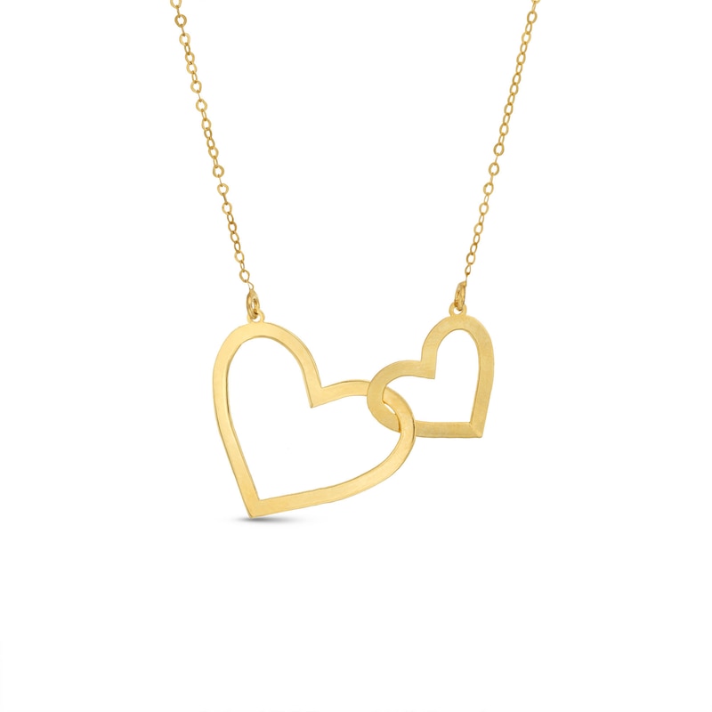 Double Heart Necklace 10K Yellow Gold 16