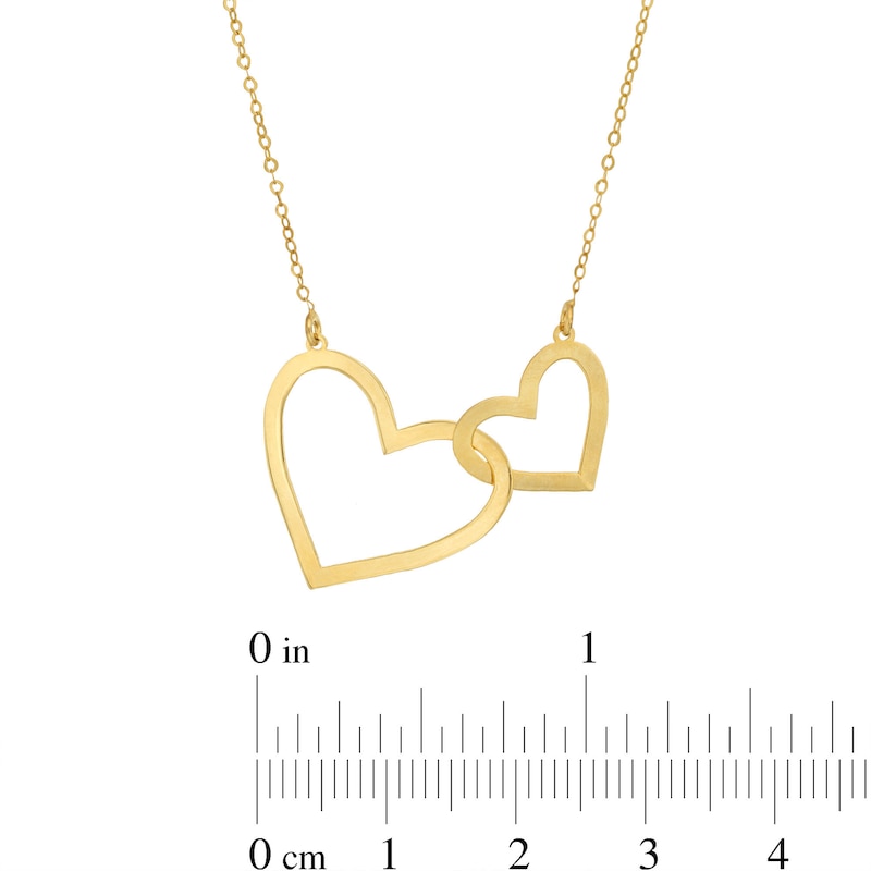 Double Heart Necklace 10K Yellow Gold 16"