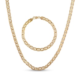 Hollow Mariner Link Chain Set 10K Yellow Gold 8"/22"