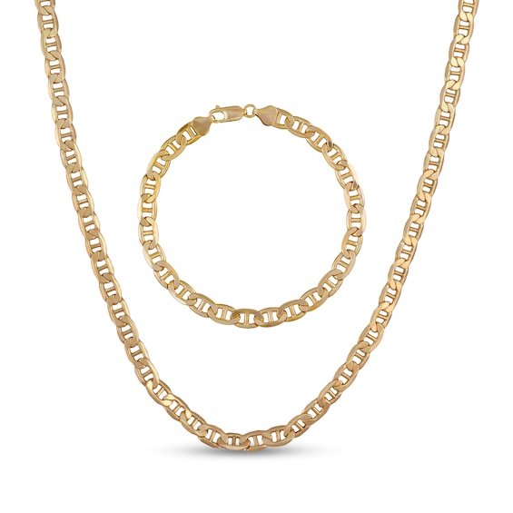 Kay Hollow Mariner Link Chain Set 10K Yellow Gold 8"/22"
