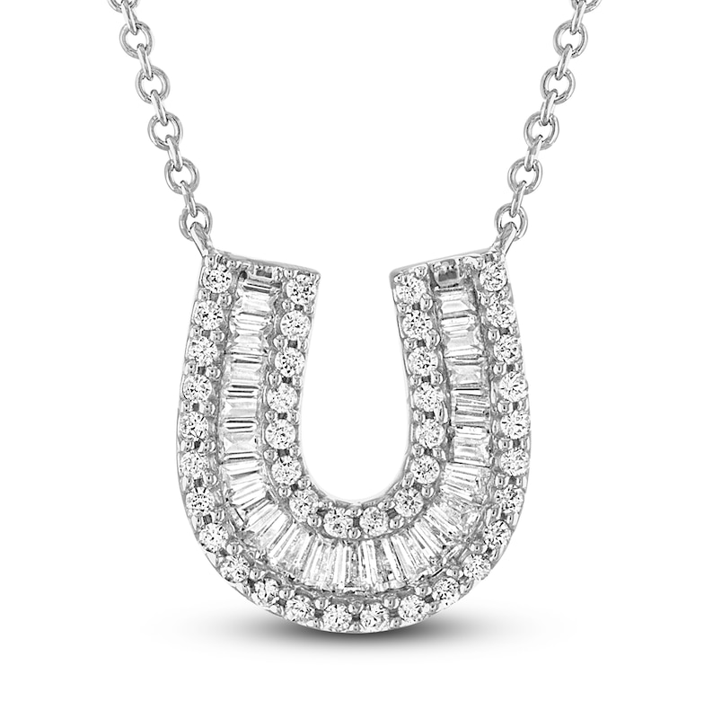 Main Image 1 of Diamond Horseshoe Necklace 1/3 ct tw Round & Baguette 10K White Gold 18&quot;