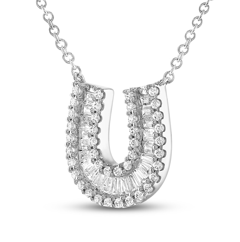 Main Image 2 of Diamond Horseshoe Necklace 1/3 ct tw Round & Baguette 10K White Gold 18&quot;