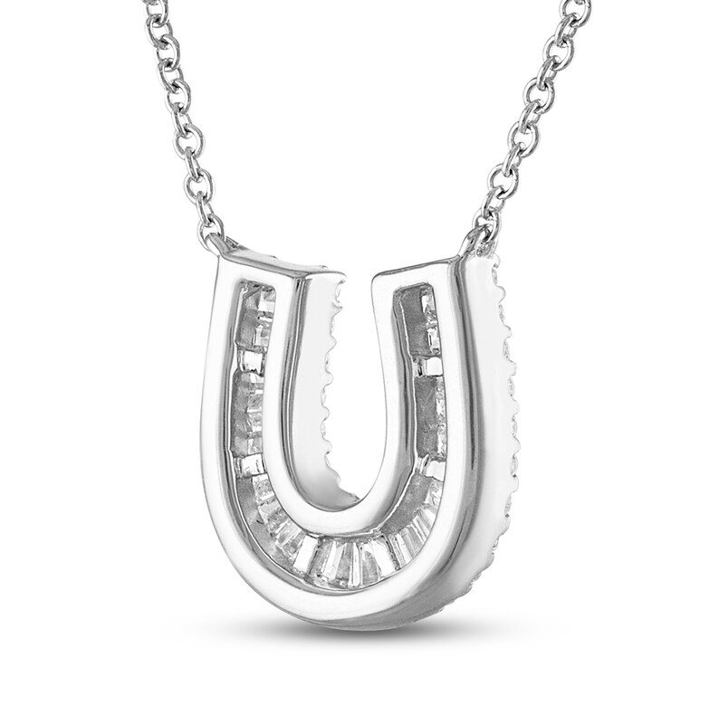 Main Image 3 of Diamond Horseshoe Necklace 1/3 ct tw Round & Baguette 10K White Gold 18&quot;