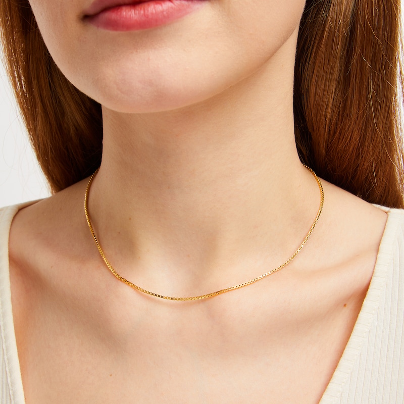 Hollow Square Box Chain Necklace 14K Yellow Gold 18"