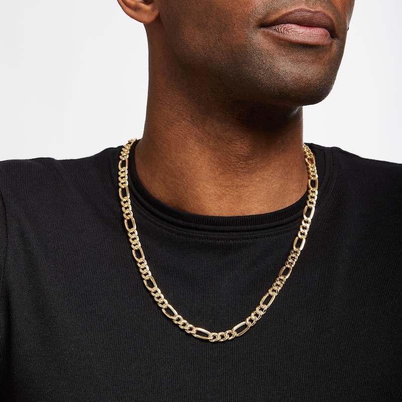 Main Image 4 of Figaro Chain Necklace Hollow 10K Yellow Gold 24&quot;