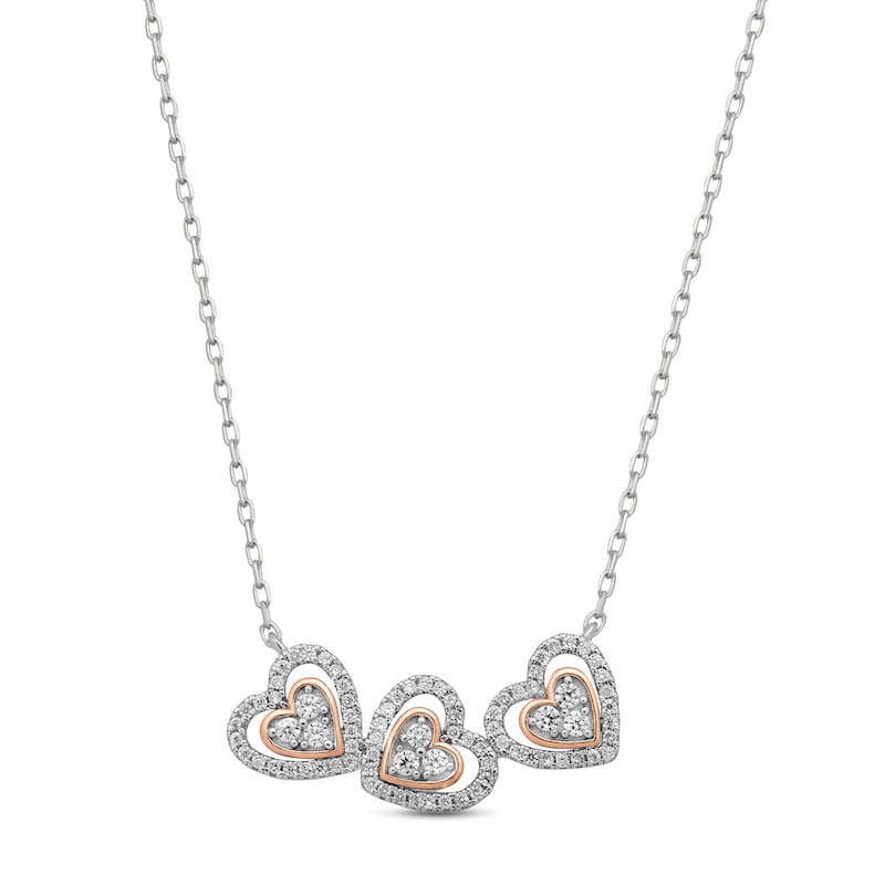Main Image 1 of Diamond Three-Heart Necklace 1/3 ct tw Round-cut 10K Two-Tone Gold 18&quot;