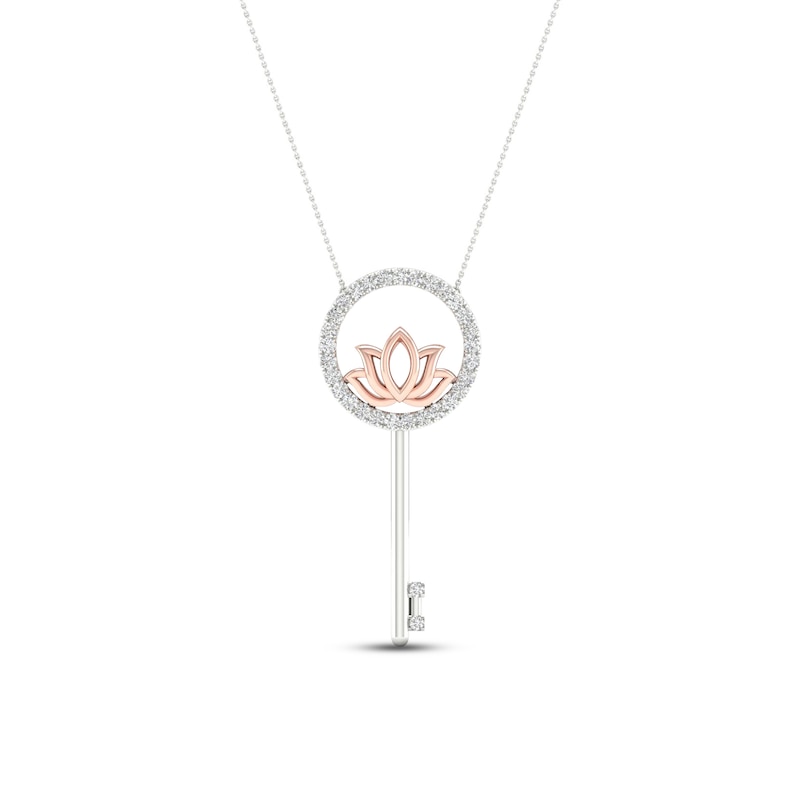 By Women For Women Diamond Lotus Key Necklace 1/6 ct tw Round-cut 10K Two-Tone Gold 18"