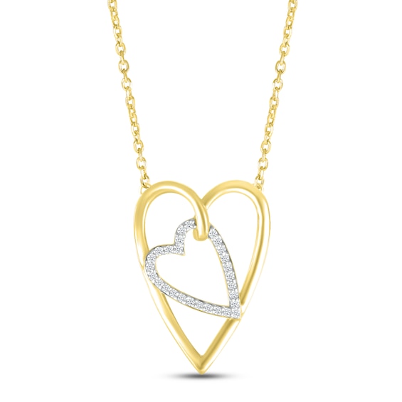 Kay Diamond Double Heart Necklace 1/10 ct tw Round-cut 10K Yellow Gold 18"