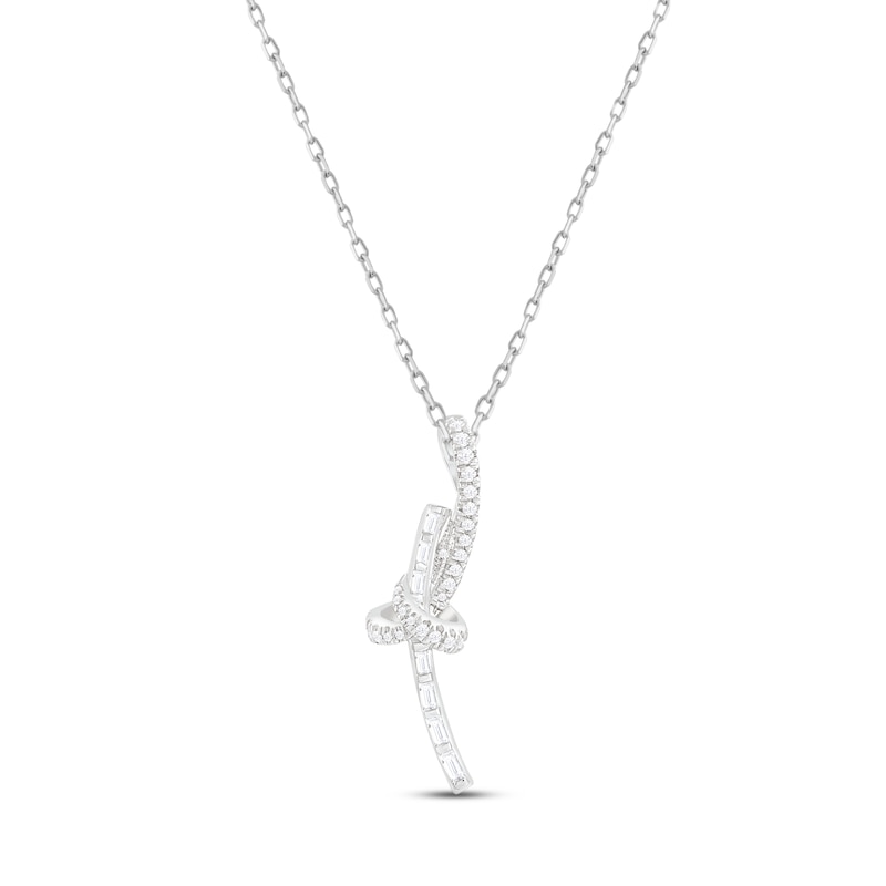Diamond Necklace 1/4 ct tw Round & Baguette-cut 10K White Gold 18"