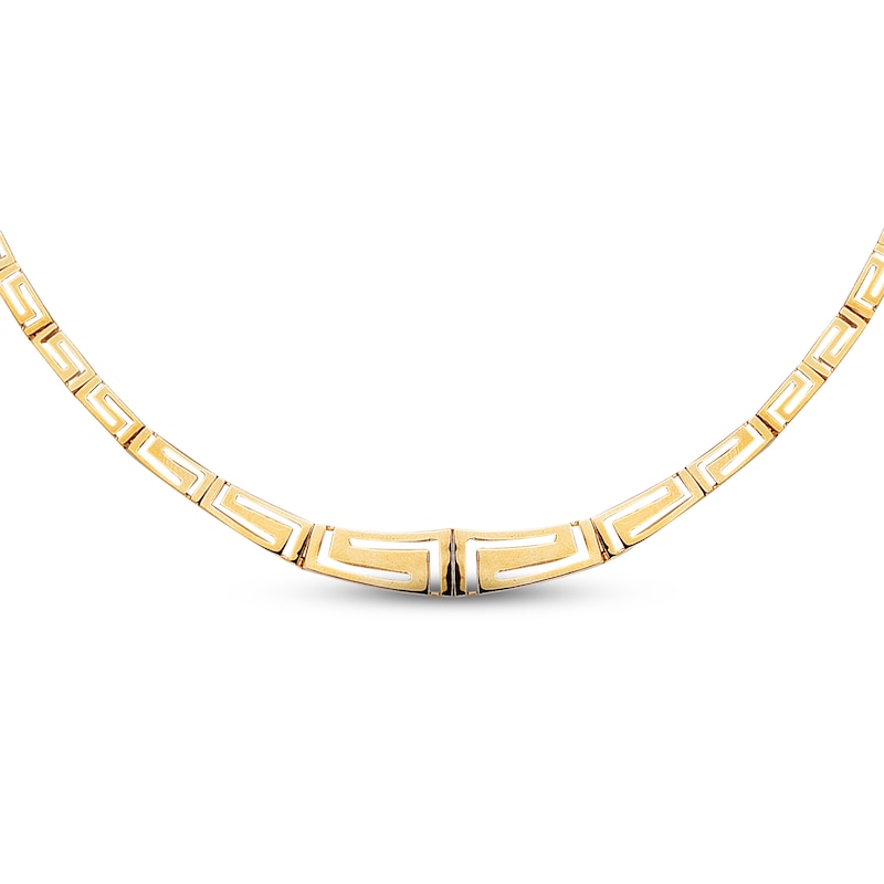 Diamond-Cut Graduating Greek Key Necklace 14K Yellow Gold 17"