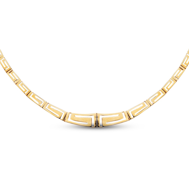 Main Image 1 of Diamond-Cut Graduating Greek Key Necklace 14K Yellow Gold 17&quot;
