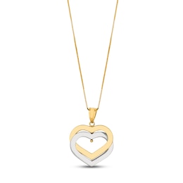 Double Heart Necklace 14K Two-Tone Gold 18"