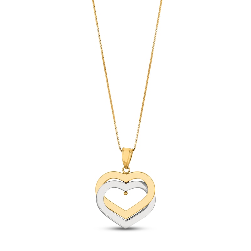 Double Heart Necklace 14K Two-Tone Gold 18"