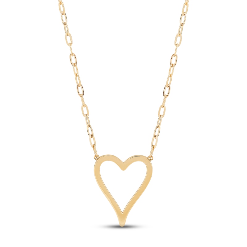 Open Heart Paperclip Necklace 10K Yellow Gold 18" with 360