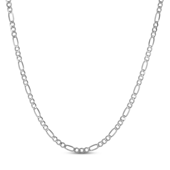 Solid Figaro Chain Necklace 14K White Gold 24"