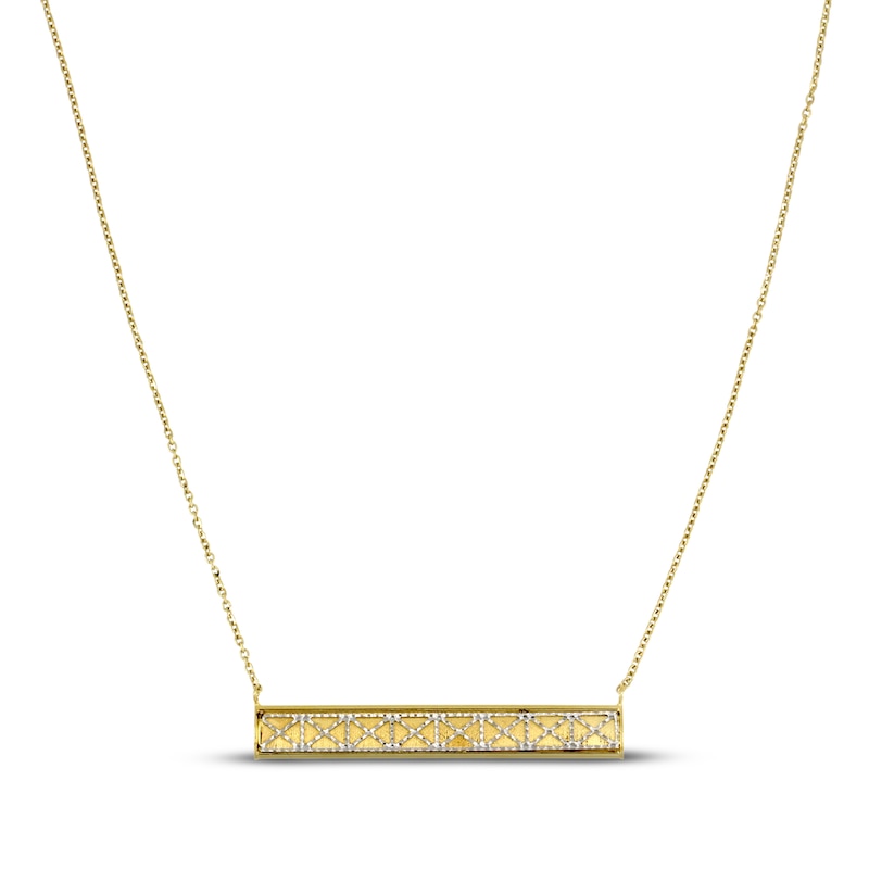 Pattern Bar Necklace 14K Yellow Gold 18" with 360
