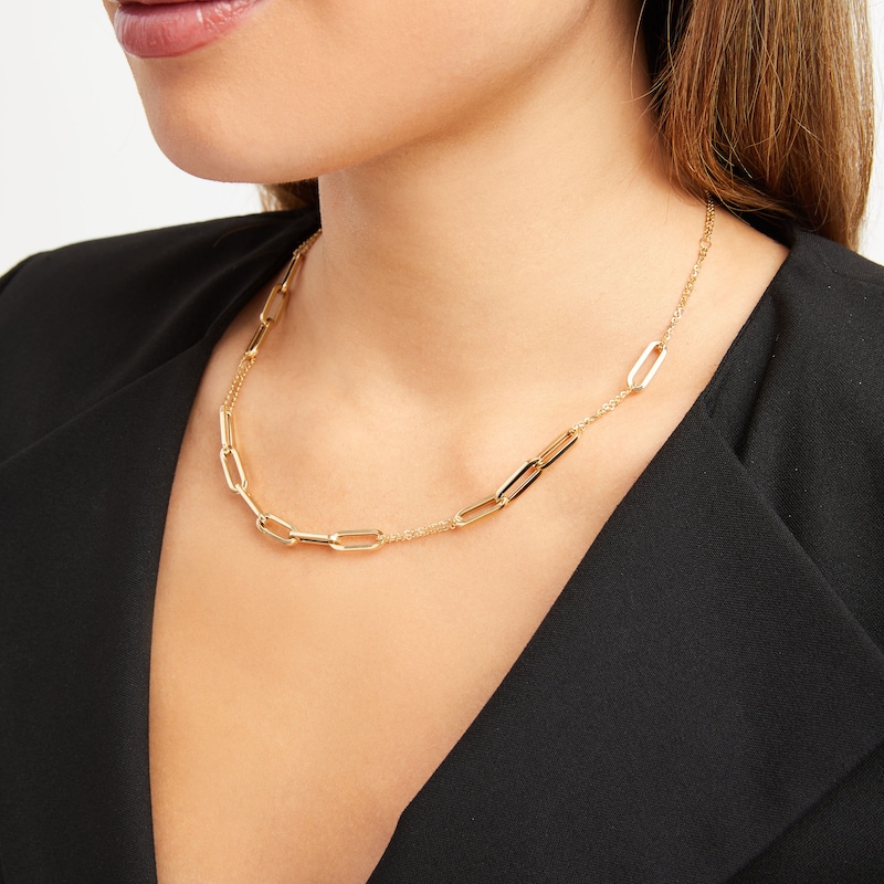 Paperclip Station Necklace 10K Yellow Gold 18"