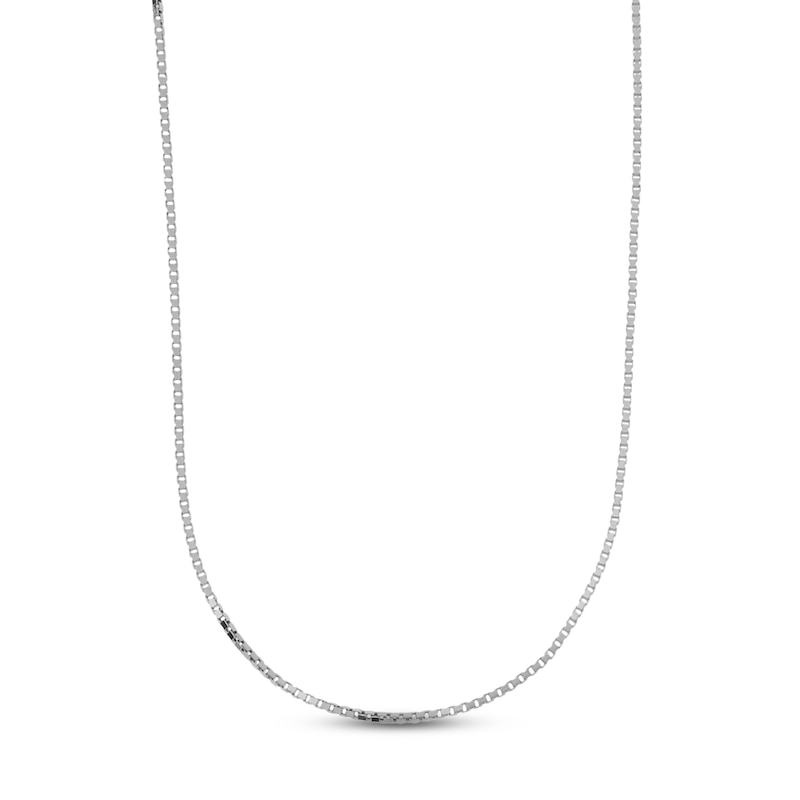 Hollow Square Box Chain Necklace 14K White Gold 18"