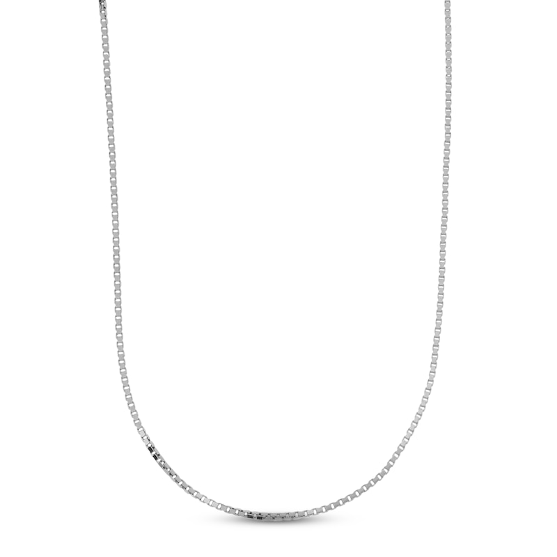 Hollow Square Box Chain Necklace 14K White Gold 20"