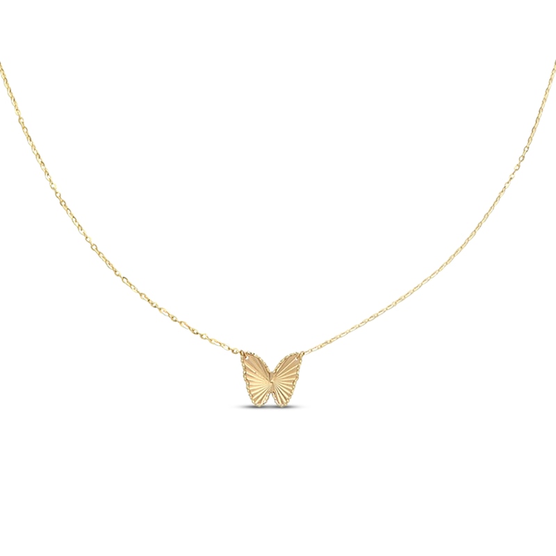 Diamond-cut Butterfly Necklace 10K Yellow Gold 18"