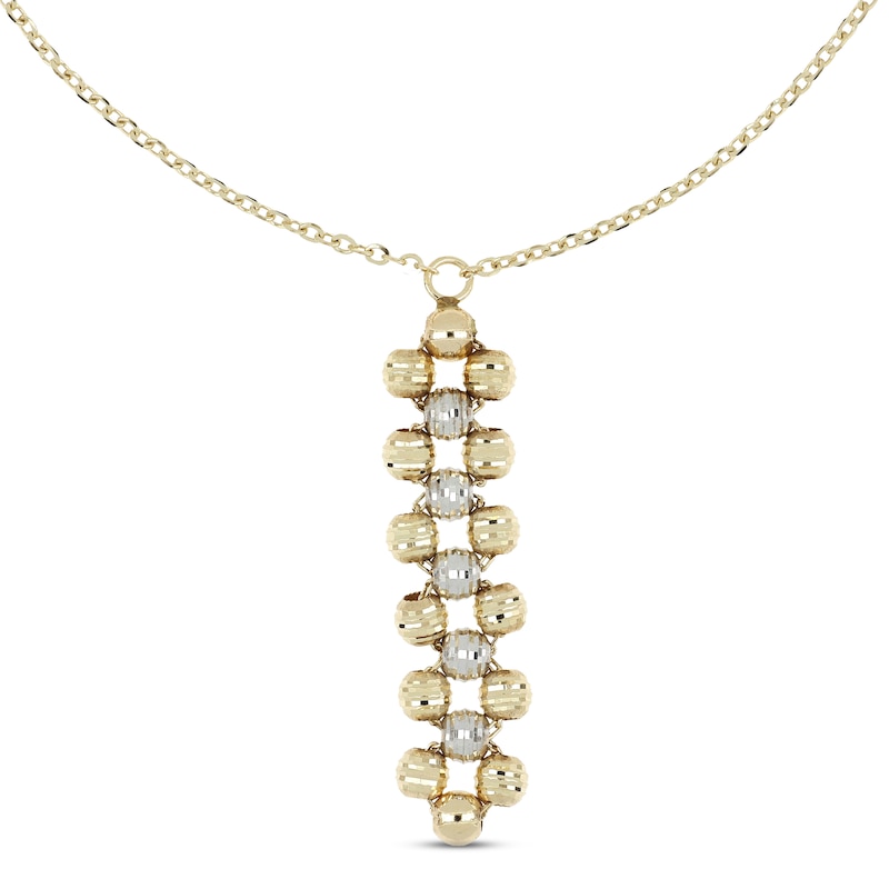 Main Image 1 of Diamond-cut Bead Drop Necklace 14K Two-Tone Gold 18&quot;